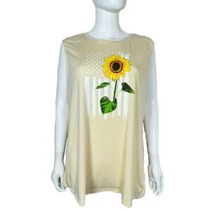 Women’s Sunflower Print Pale Yellow Sleeveless Muscle  Tank